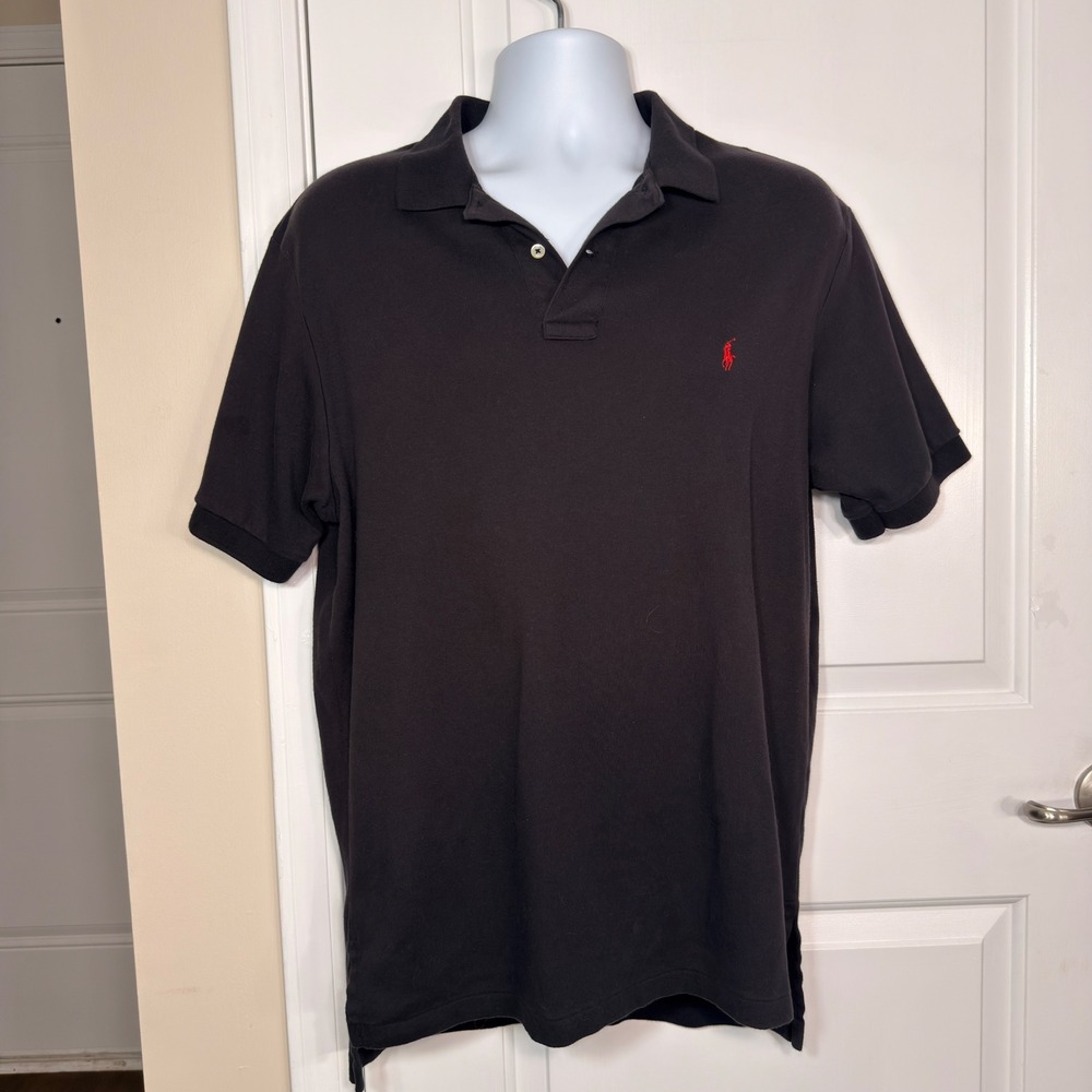 Polo Ralph Lauren Black Short Sleeve Polo Shirt Red Pony Logo Vintage Large